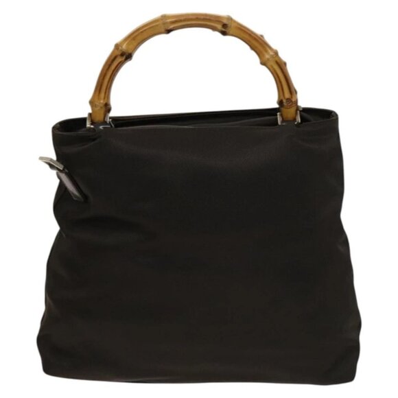GUCCI Bamboo Hand Bag Nylon 2way Brown Silver - Picture 2 of 16